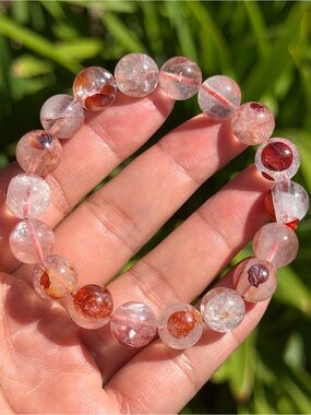 11mm Clear Fire Quartz Crystal Beaded Stretch Bracelet 2235